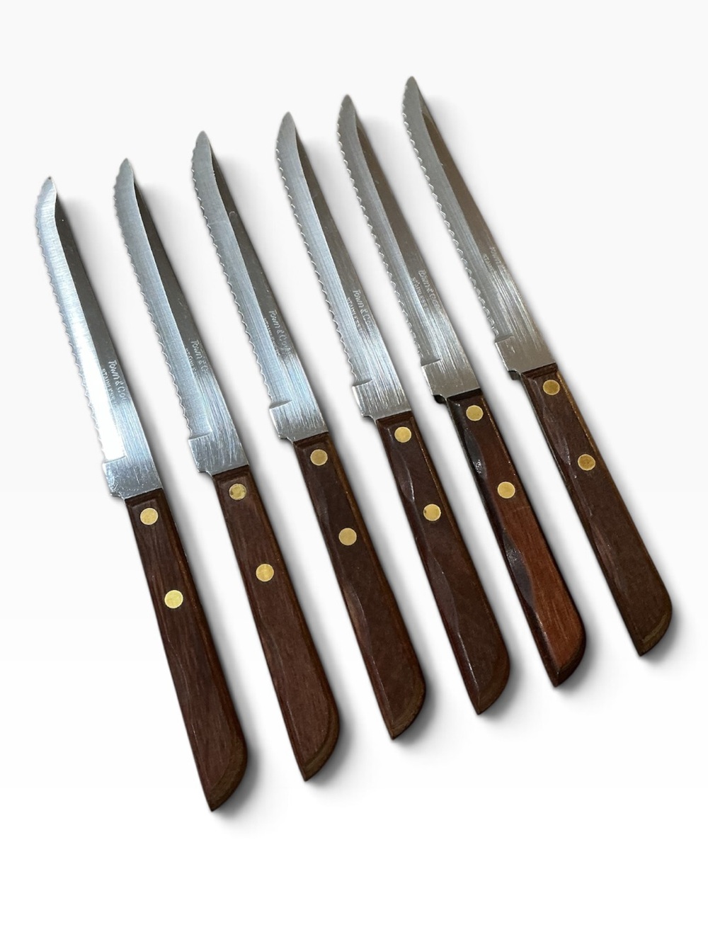 Vintage Washington Forge Town & Country Steak Knives 6pc MCM Fleetwood Handles
